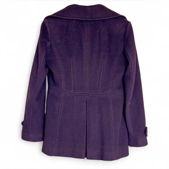 London Fog Dark Purple Wool Blend Preppy Double-Breasted Pea Coat Women's Small - Picture 2 of 4